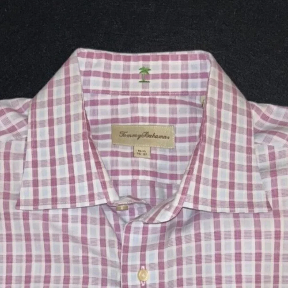 Tommy Bahama 16.5 36/37 Fitted Dress Shirt Mens Pink Shirt Long Sleeve - Picture 2 of 4